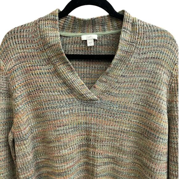 J Jill Marled Knit V Neck Sweater Rainbow Multicolor Women's Large Pullover - Picture 3 of 9